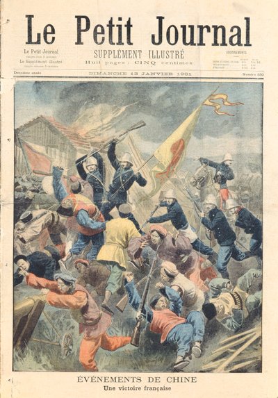 Captura de Pao-Ting-Fu, provincia de Tcheli, por tropas francesas, alemanas e italianas bajo el mando del General Bailloud durante la Rebelión de los Bóxers de 1900-01, ilustración de portada de 